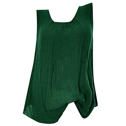 CGGMVCG Damen-Tanktop in Übergröße, locker, lässig, Baumwolle, Leinen, einfarbig, U-Ausschnitt, ärmellose Blusen für Damen, Z01 Grün, XL von CGGMVCG