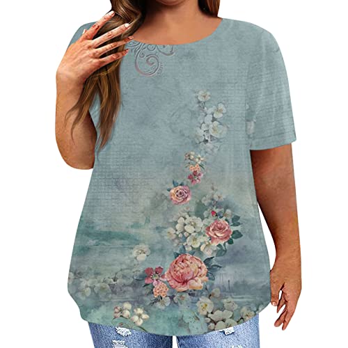 CGGMVCG Damen-Tops in Übergröße, Sommer, lässig, kurze Ärmel, übergroße T-Shirts, elegant, lockere T-Shirts für Damen, Sommer, Z06 Grün, XXX-Large CGGMVCG Damen-Tops in Übergröße, Sommer, lässig, kurze Ärmel, übergroße T-Shirts, elegant, lockere T-Shirts für Damen, Sommer, Z06 Grün, XXX-Large von CGGMVCG