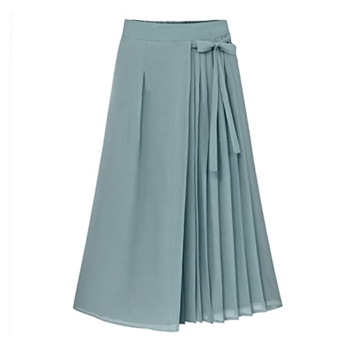 CGGMVCG Damenhose mit weitem Bein, plissierte Chiffonhose, große Größe, elastische Taille, lässige Palazzo-Hose für Damen, elegant, Blau, XX-Large von CGGMVCG