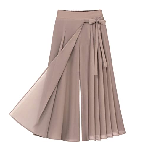 CGGMVCG Damenhose mit weitem Bein, plissierte Chiffonhose, große Größe, elastische Taille, lässige Palazzo-Hose für Damen, elegant, Pink, M von CGGMVCG