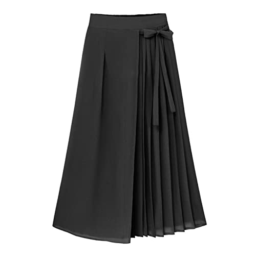 CGGMVCG Damenhose mit weitem Bein, plissierte Chiffonhose, große Größe, elastische Taille, lässige Palazzo-Hose für Damen, elegant, Schwarz, X-Groß von CGGMVCG