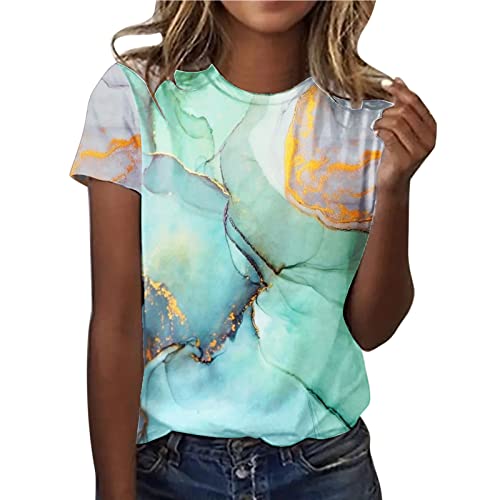 CGGMVCG Grafik-T-Shirts für Frauen, Vintage, Damen, Frühling, Sommer, Marmor, Bedruckt, kurzärmelig, Rundhalsausschnitt, T-Shirts für Damen, modisch, Z01 mintgrün, M von CGGMVCG