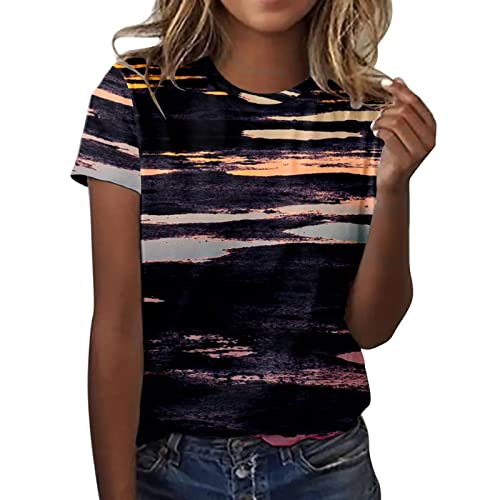 CGGMVCG Grafik-T-Shirts für Frauen, Vintage, Damen, Frühling, Sommer, Marmor, Bedruckt, kurzärmelig, Rundhalsausschnitt, T-Shirts für Damen, modisch, Z03 Braun, XXL von CGGMVCG