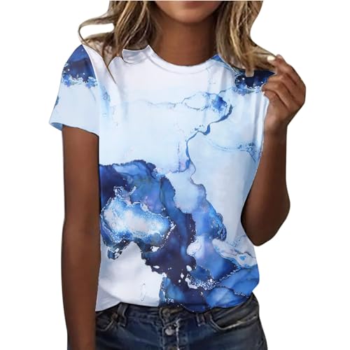 CGGMVCG Grafik-T-Shirts für Frauen Damen Täglicher Druck O Ausschnitt Tops Kurzarm Rundhals T-Shirt Übergroße T-Shirts für Frauen, Blau, Klein von CGGMVCG