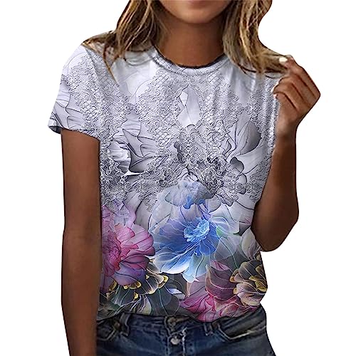 CGGMVCG Grafik-T-Shirts für Frauen Damen Täglicher Druck O Ausschnitt Tops Kurzarm Rundhals T-Shirt Übergroße T-Shirts für Frauen, Z02 Lila, Mittel von CGGMVCG