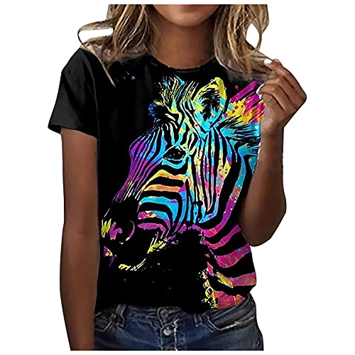 CGGMVCG Grafik-T-Shirts für Frauen Damen Täglicher Druck O Ausschnitt Tops Kurzarm Rundhals T-Shirt Übergroße T-Shirts für Frauen, Z06 Schwarz, XX-Large von CGGMVCG