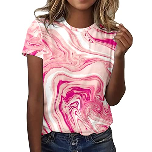 CGGMVCG Grafik-T-Shirts für Frauen Damen Täglicher Druck O Ausschnitt Tops Kurzarm Rundhals T-Shirt Übergroße T-Shirts für Frauen, Z10 Rosa, XX-Large von CGGMVCG