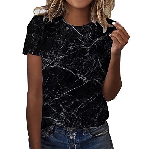 CGGMVCG Grafik-T-Shirts für Frauen Damen Täglicher Druck O Ausschnitt Tops Kurzarm Rundhals T-Shirt Übergroße T-Shirts für Frauen, Z13 Schwarz, Klein von CGGMVCG