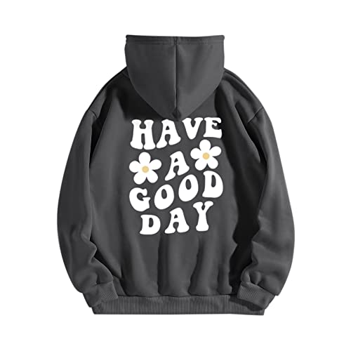 CGGMVCG Have A Good Day Hoodies für Frauen Gänseblümchen-Druck Lustige Grafik Sweatshirts Lose Casual Langarm Kapuzenpullover Tops, Grau, M von CGGMVCG