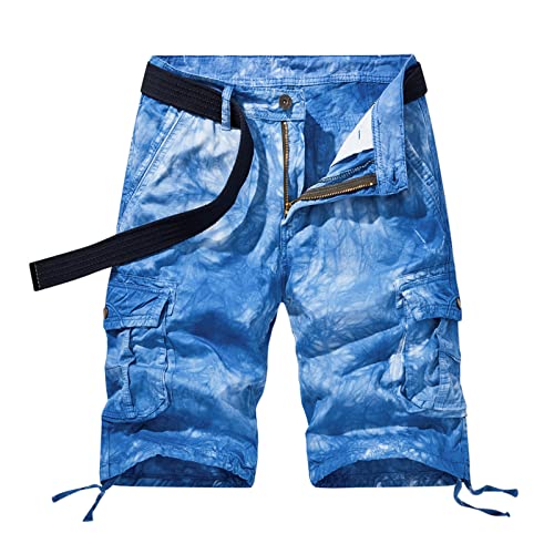CGGMVCG Herren-Cargo-Shorts, Batikfärbung, mehrere Taschen, kurze Hose, lässige Herren-Sommershorts, ohne Gürtel, Blau, 52 DE von CGGMVCG