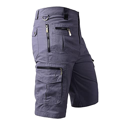 CGGMVCG Herren Cargo Shorts Outdoor Casual Elastische Taille Relaxed Fit Baumwolle Leichte Angeln Wandern Freizeit Shorts für Herren, GRAU, 4X-Large von CGGMVCG