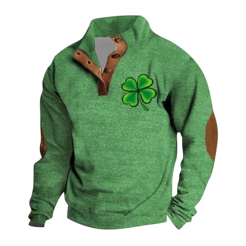 CGGMVCG Herren-Sweatshirt St. Patricks Day, bedruckt, Knopf, Stehkragen, St. Patricks Day, Shirts für Herren, grün, L von CGGMVCG