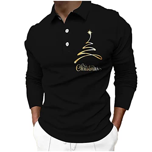 CGGMVCG Herren-Poloshirt, Weihnachtsprint, lässig, Winter, Knopfleiste, Umlegekragen, Z02 Black, L von CGGMVCG