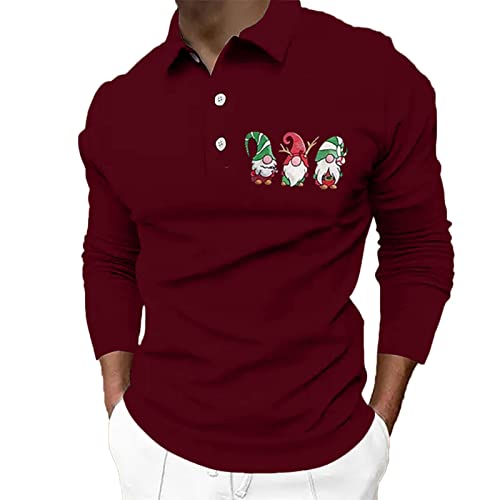 CGGMVCG Herren Weihnachten Polo Shirt Weihnachten Druck Winter Casual Knöpfe Umlegekragen Bluse Herren Weihnachten T-Shirts, rot, XXL von CGGMVCG