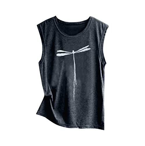 CGGMVCG Libelle Tank Tops für Damen Ärmelloses Top Gänseblümchen Druck Casual Fashion Frauen Grafik Tanks, Schwarz, L von CGGMVCG