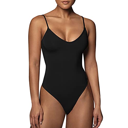 CGGMVCG Spaghetti-Träger-Body für Damen, Bauchkontrolle, sexy, tiefer Schnitt, U-Ausschnitt, ärmellos, Tanga, Bodysuit Tank Tops, Schwarz, M CGGMVCG Spaghetti-Träger-Body für Damen, Bauchkontrolle, sexy, tiefer Schnitt, U-Ausschnitt, ärmellos, Tanga, Bodysuit Tank Tops, Schwarz, M von CGGMVCG