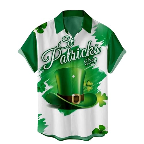 CGGMVCG St. Patricks Day Hemd für Herren, Button-Down-Shirt, kurzärmelig, lässig, Button-Down, Saint Patricks Day Shirt für Herren, weiß, 3XL von CGGMVCG