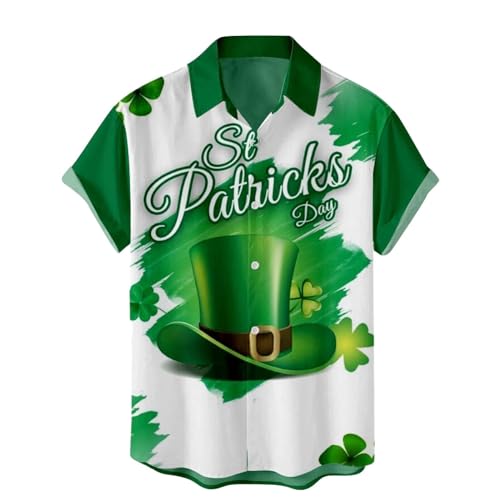 CGGMVCG St. Patricks Day Hemd für Herren, Button-Down-Shirt, kurzärmelig, lässig, Button-Down, Saint Patricks Day Shirt für Herren, weiß, XL von CGGMVCG