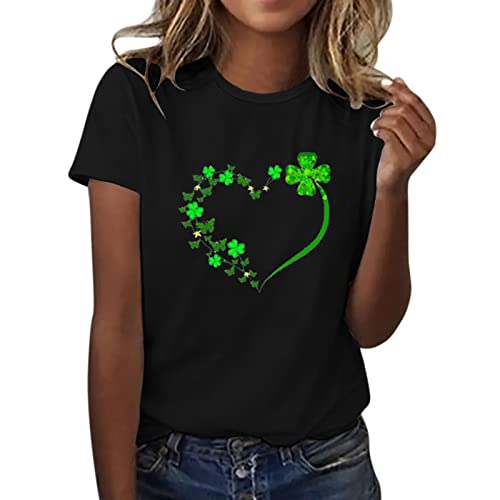 CGGMVCG St. Patricks Day Shirt für Damen, kurzärmelig, Kleeblatt-Druck, T-Shirt, Irisches Festival, Rundhalsausschnitt, Kleeblatt-T-Shirts, A11 Schwarz, XX-Large von CGGMVCG