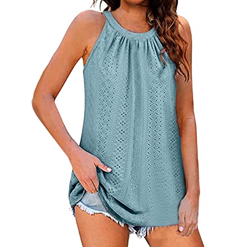 CGGMVCG Tank Tops Damen Tank Top für Frauen Loose Fit Hoher Ausschnitt Ärmellos Neckholder Tops Lässige Ärmellose Blusen für Frauen, Blau, Mittel von CGGMVCG