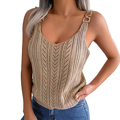 CGGMVCG Tank Tops für Frauen Trendy Crop Tank Tops für Frauen Sommer Damen Rundhals Strick Ripp Basic Damen Ärmellose Tops, Khaki, Mittel von CGGMVCG