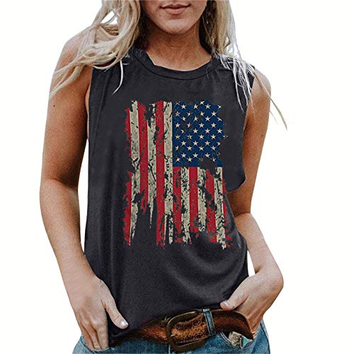 CGGMVCG Tanktop mit amerikanischer Flagge für Damen, 4. Juli, ärmellos, Sommer, lässig, Rundhalsausschnitt, patriotisches Tanktop, A03 Grau, Klein von CGGMVCG