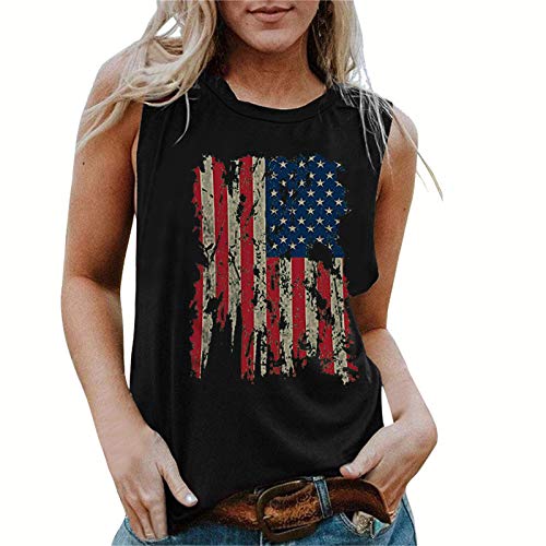 CGGMVCG Tanktop mit amerikanischer Flagge für Damen, 4. Juli, ärmellos, Sommer, lässig, Rundhalsausschnitt, patriotisches Tanktop, A03 Schwarz, X-Groß von CGGMVCG