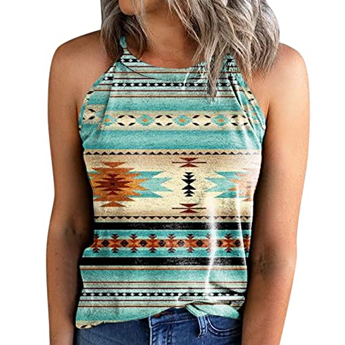 CGGMVCG Western-Tanktops für Damen, Aztekenmuster, ärmellos, Hemd, Rundhalsausschnitt, Neckholder, T-Shirts, Top, Damen, grafische Tanktops, Grün , Mittel von CGGMVCG