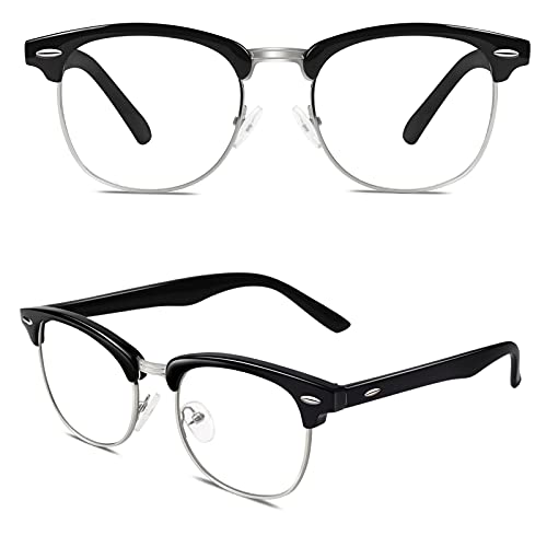 CGID 50er Jahre Retro Nerd Brille Halbrahmen Hornbrille Stil Rockabilly Streberbrille,Glossy Schwarz von CGID