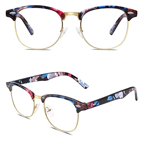 CGID 50er Jahre Retro Nerd Brille Halbrahmen Hornbrille Stil Rockabilly Streberbrille,multicolored A von CGID