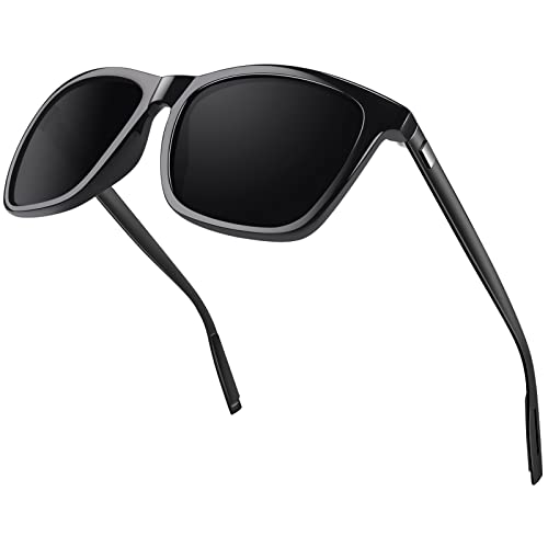 CGID Eckige Retro Sport Designer Klassische Sonnenbrille für Männer und Frauen Polarisierte Sonnenbrille Brille Al-Mg Metall Bügel Ultra Leicht 100% UV400 Schutz Schwarzer Rahmen Graue Linse MJ33 von CGID