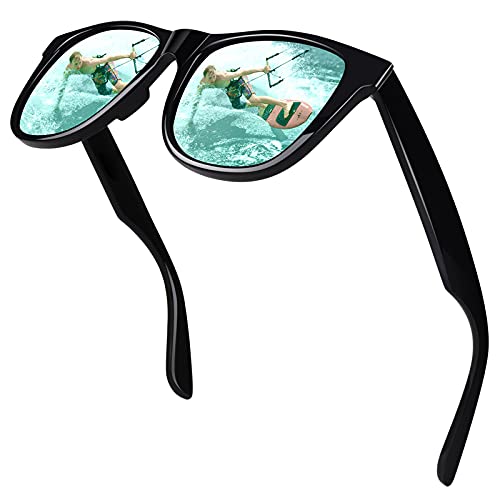 CGID Klassische Unzerbrechliche TR90 Herren Damen Sonnenbrille High End Polarisierten Gläsern M01 Eckige Sonnenbrille Brille für Herren Damen Schwarzer Rahmen Silberblaue Gläser Verspiegelt 100% UV von CGID