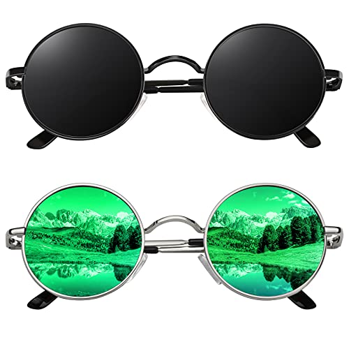 CGID Retro Sonnenbrille Herren Damen Rund Lennon Hippie Polarisiert UV400 Schutz Metallrahmen,E01 von CGID