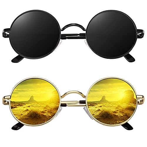 CGID Retro Sonnenbrille Herren Damen Rund Lennon Hippie Polarisiert UV400 Schutz Metallrahmen,E01 von CGID