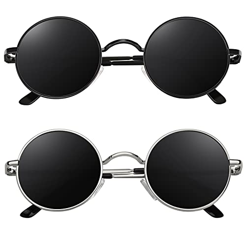 CGID Retro Sonnenbrille Herren Damen Rund Lennon Hippie Polarisiert UV400 Schutz Metallrahmen,E01 von CGID