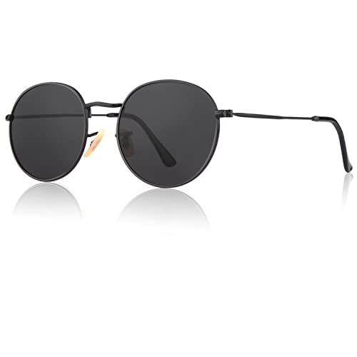 CGID Kleine Retro Vintage Sonnenbrille, polarisiert mit rundem Metallrahmen, für Frauen und Männer Schwarz Grau E47 von CGID