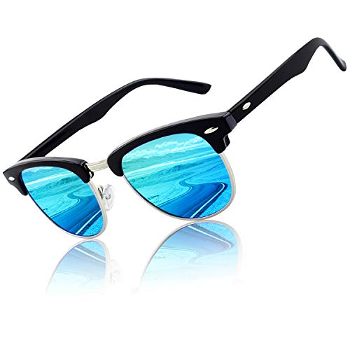 CGID MJ56 clubma Unisex Retro Vintage Sonnenbrille im angesagte 60er Browline-Style mit markantem Halbrahmen Sonnenbrille,Brillen trends 2018, A Schwarz-blau, 51 von CGID