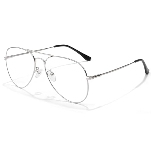 CGID Retro Pilot Fake Brille Klare Linsen Brille Ohne Stärke Herren Damen Metall Rahmen UV400 Schutz,P25 von CGID