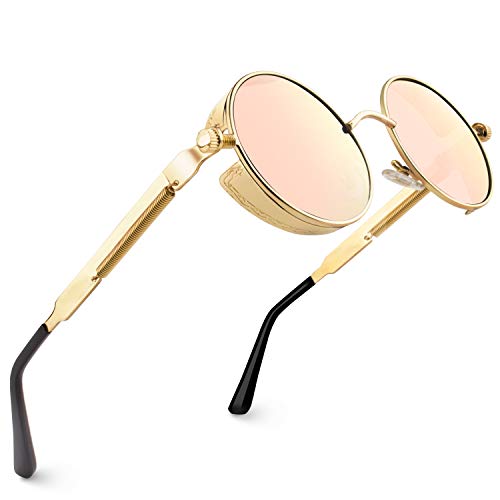 CGID Retro Sonnenbrille im Steampunk Stil Runde Metallrahmen Polarisiert Brille Herren Damen,E72 von CGID