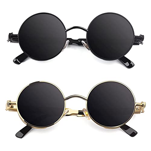 CGID Retro Sonnenbrille im Steampunk Stil Runde Metallrahmen Polarisiert Brille Herren Damen von CGID