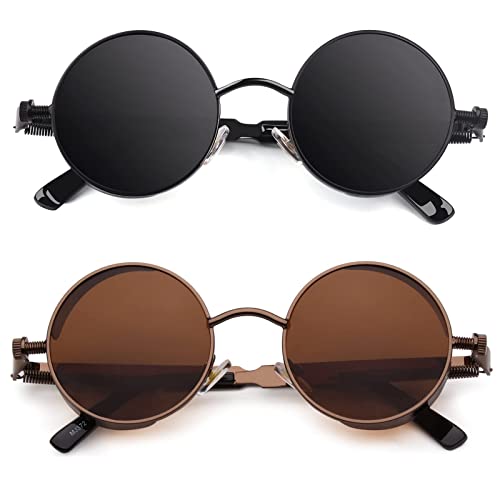 CGID Retro Sonnenbrille im Steampunk Stil Runde Metallrahmen Polarisiert Brille Herren Damen von CGID