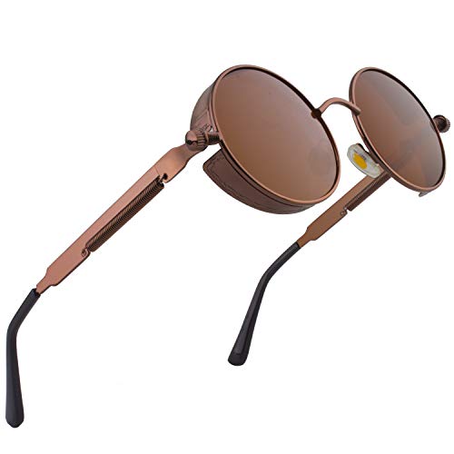 CGID Retro Sonnenbrille im Steampunk Stil Runde Metallrahmen Polarisiert Brille Herren Damen,E72 von CGID