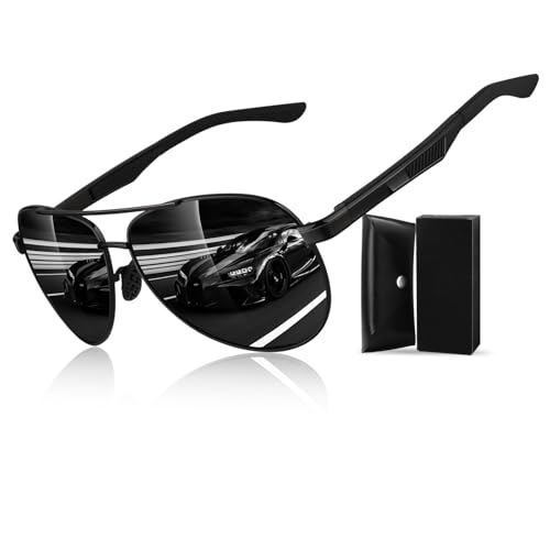 CGID Sonnenbrille Herren Pilotenbrille Polarisiert Al-Mg Metallrahmen Fliegerbrille UV400 Schutz CAT3 CE Fahren Angeln mit Lederetui von CGID