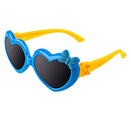 CGID Weiche Niedliche Herzförmige Polarisierte Sonnenbrille für Kinder Flexibler Rahmen 100% UV400 Schutz für Kinder Jungen und Mädchen im Alter von 3-6,K78,Blau Gelb von CGID