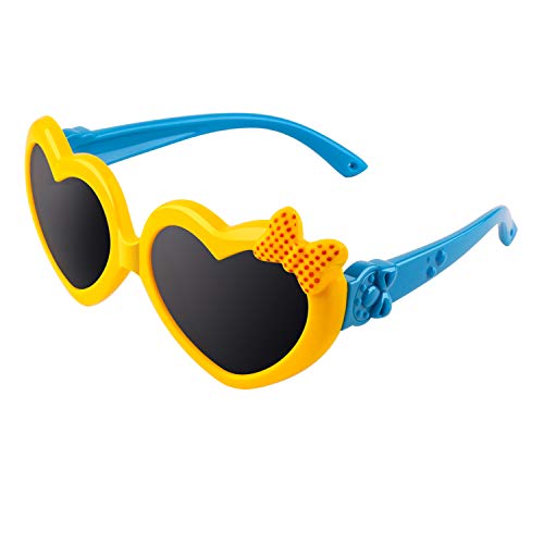 CGID Weiche Niedliche Herzförmige Polarisierte Sonnenbrille für Kinder Flexibler Rahmen 100% UV400 Schutz für Kinder Jungen und Mädchen im Alter von 3-6,K78,Gelb Blau von CGID