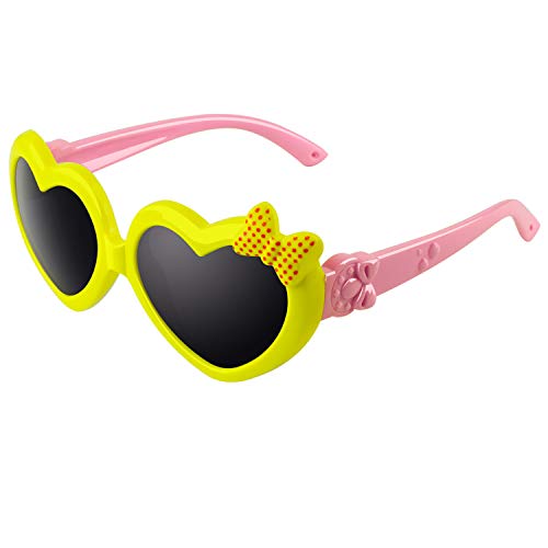 CGID Weiche Niedliche Herzförmige Polarisierte Sonnenbrille für Kinder Flexibler Rahmen 100% UV400 Schutz für Kinder Jungen und Mädchen im Alter von 3-6,K78,Gelb Rosa von CGID