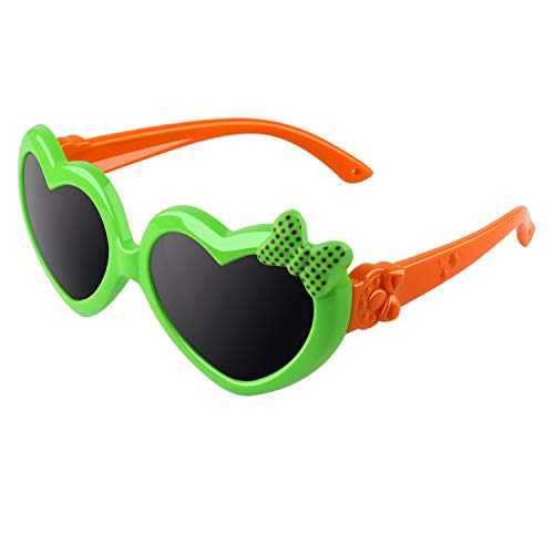 CGID Weiche Niedliche Herzförmige Polarisierte Sonnenbrille für Kinder Flexibler Rahmen 100% UV400 Schutz für Kinder Jungen und Mädchen im Alter von 3-6,K78,Grün Orange von CGID