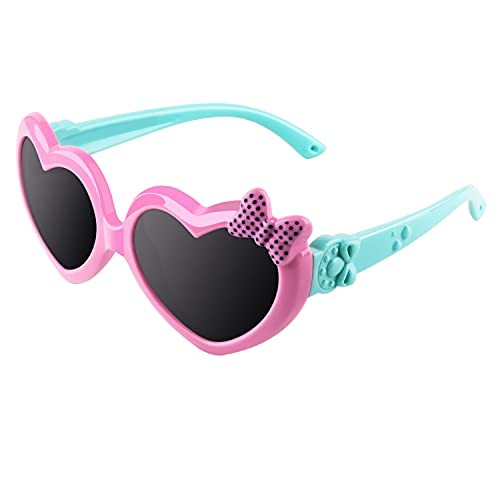 CGID Weiche Niedliche Herzförmige Polarisierte Sonnenbrille für Kinder Flexibler Rahmen 100% UV400 Schutz für Kinder Jungen und Mädchen im Alter von 3-6,K78,Pink Blau von CGID