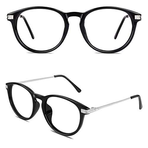 CN92 Klassische Nerdbrille rund Keyhole 40er 50er Jahre Pantobrille Vintage Look clear lens, 47, B Glossy Schwarz von CGID