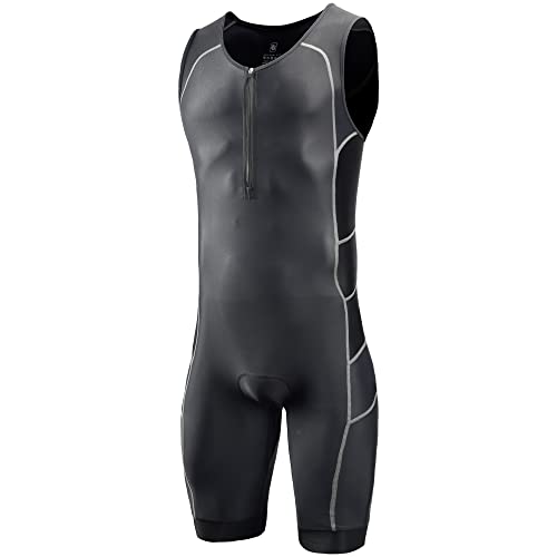 CGLRybO Triathlon-Anzüge für Herren, Einteiler, kurzärmelig, Trisuits für Laufen, Radfahren, Schwimmen, ideal für Ironman-Rennsport-Tri-Anzug, Schwarz , XL von CGLRybO